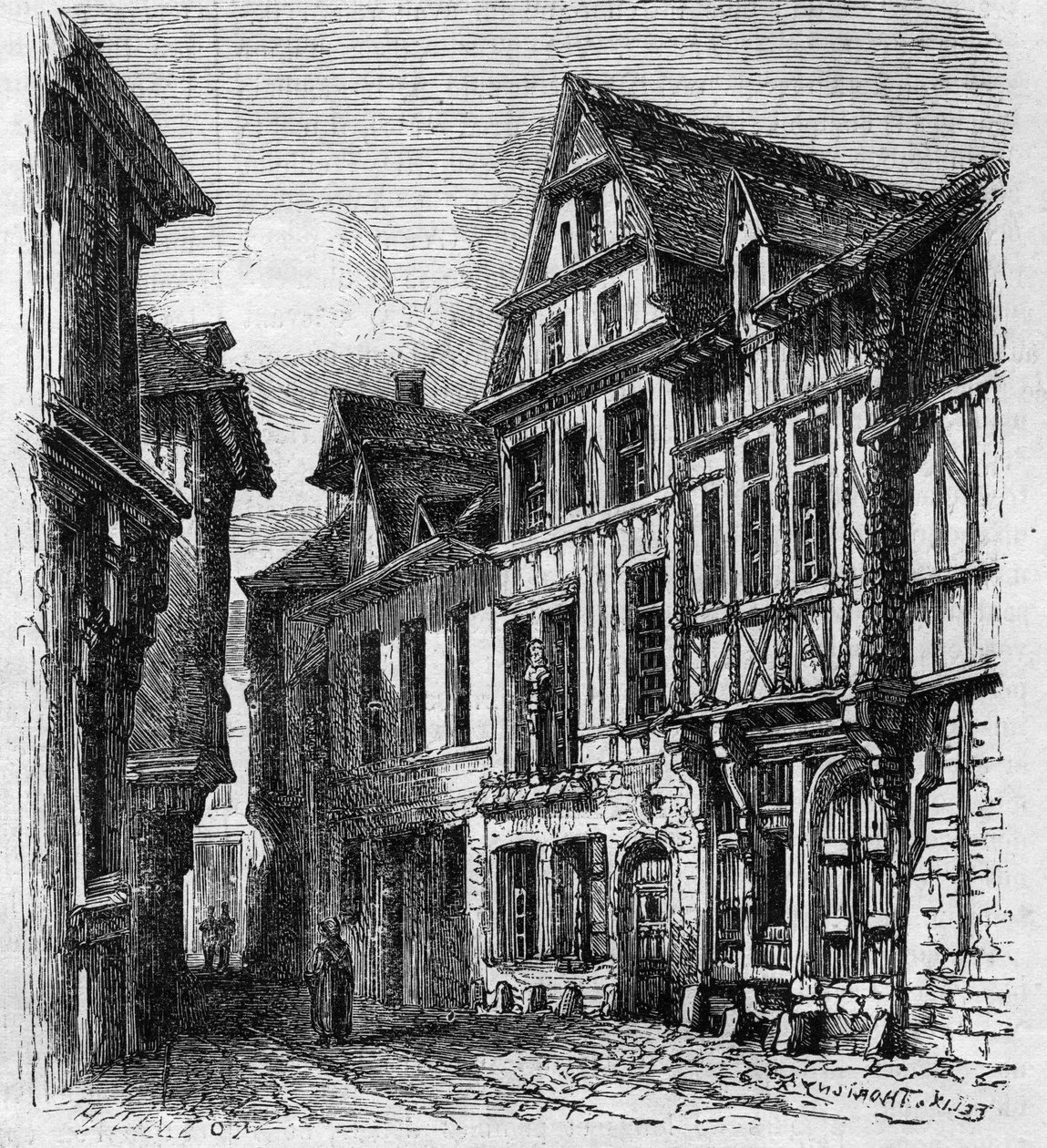 Vue de la maison située rue de la Pie, à Rouen, où est né Pierre Corneille. Gravure dans "Le Monde Illustré" n°308 du 3 janvier - French School