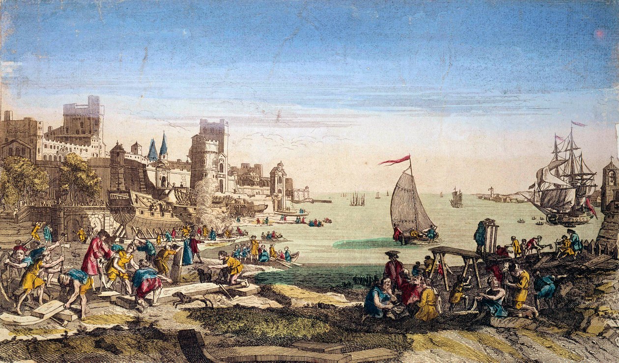 Vue du port et des chantiers navals de la ville du Havre (Seine-Maritime) - French School