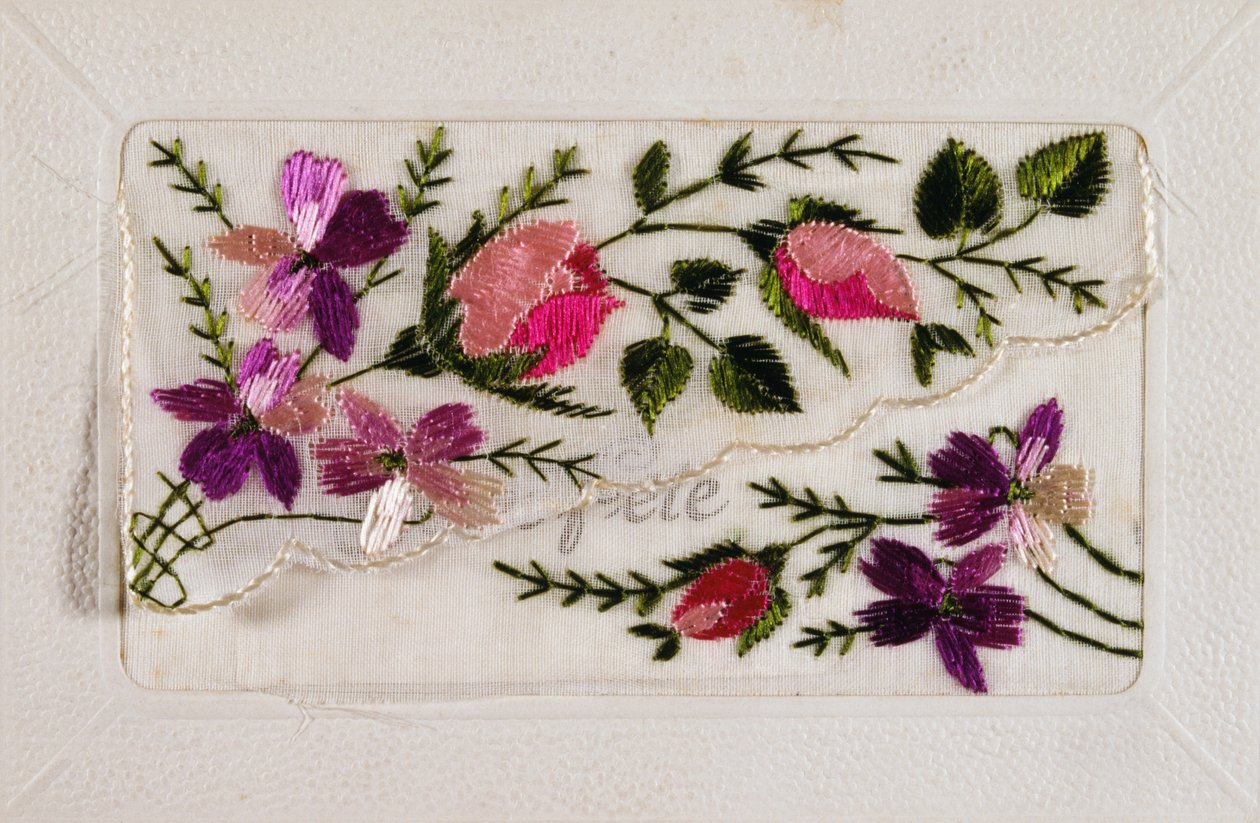 Carte postale française vintage avec décorations florales - French School