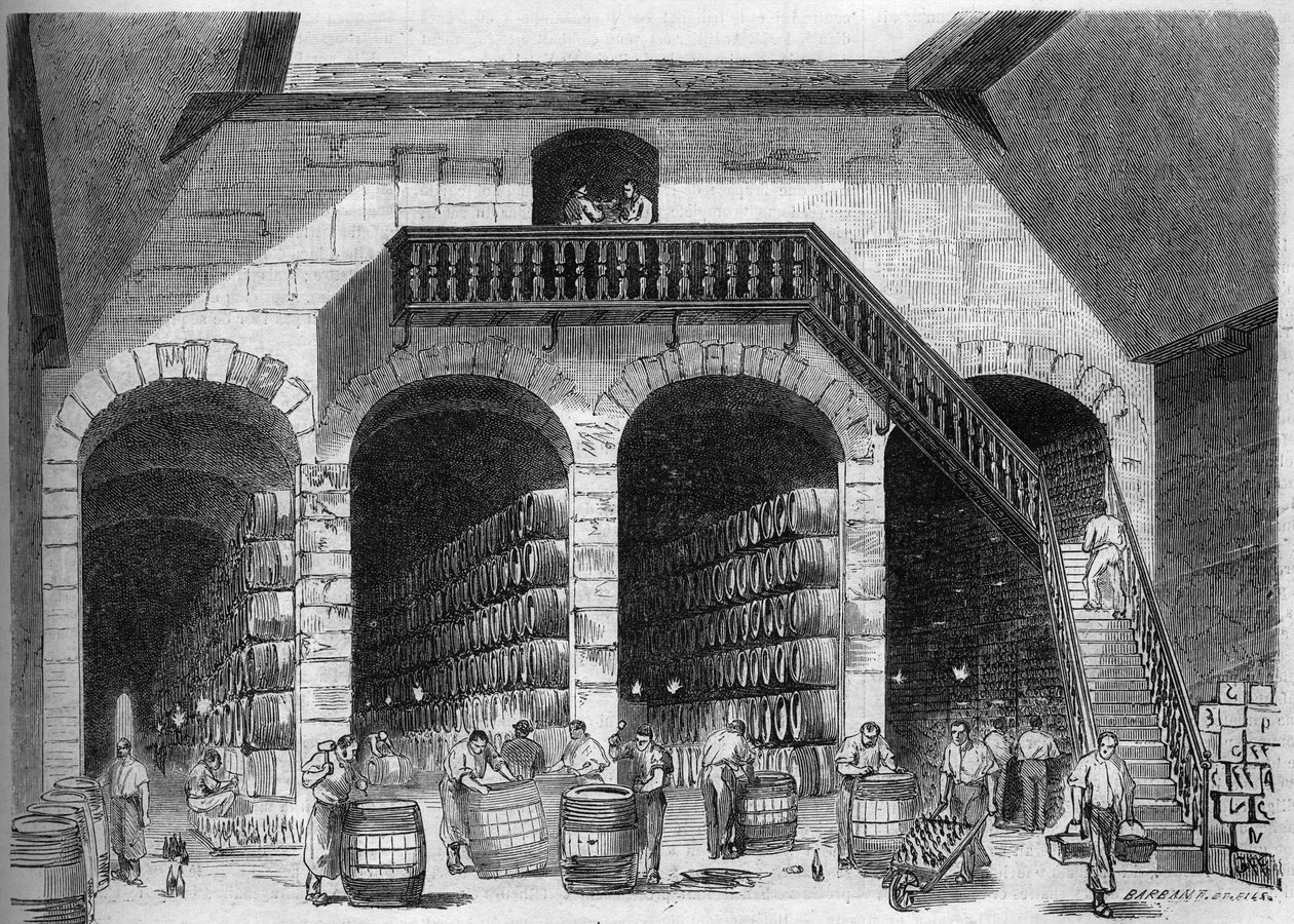 Viticulture : vue intérieure des chais et caves de M. Cruse et fils frères, Bordeaux, Gironde (33) - French School