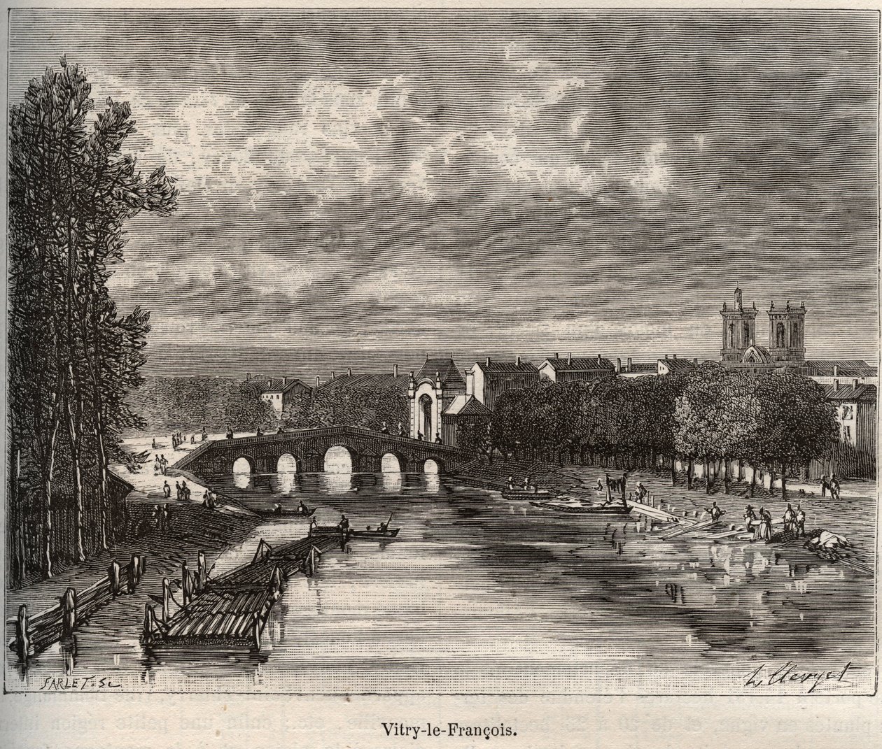 Vitry-le-François - département de la Marne - gravure dans "La France illustrée" par V.A. Malt-Brown. 1884 - French School