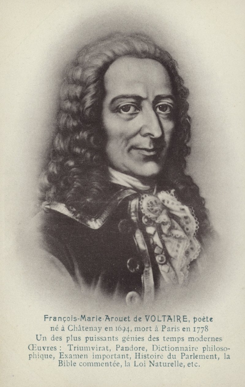 Voltaire (1694-1778), écrivain, philosophe et dramaturge français (litho) - French School