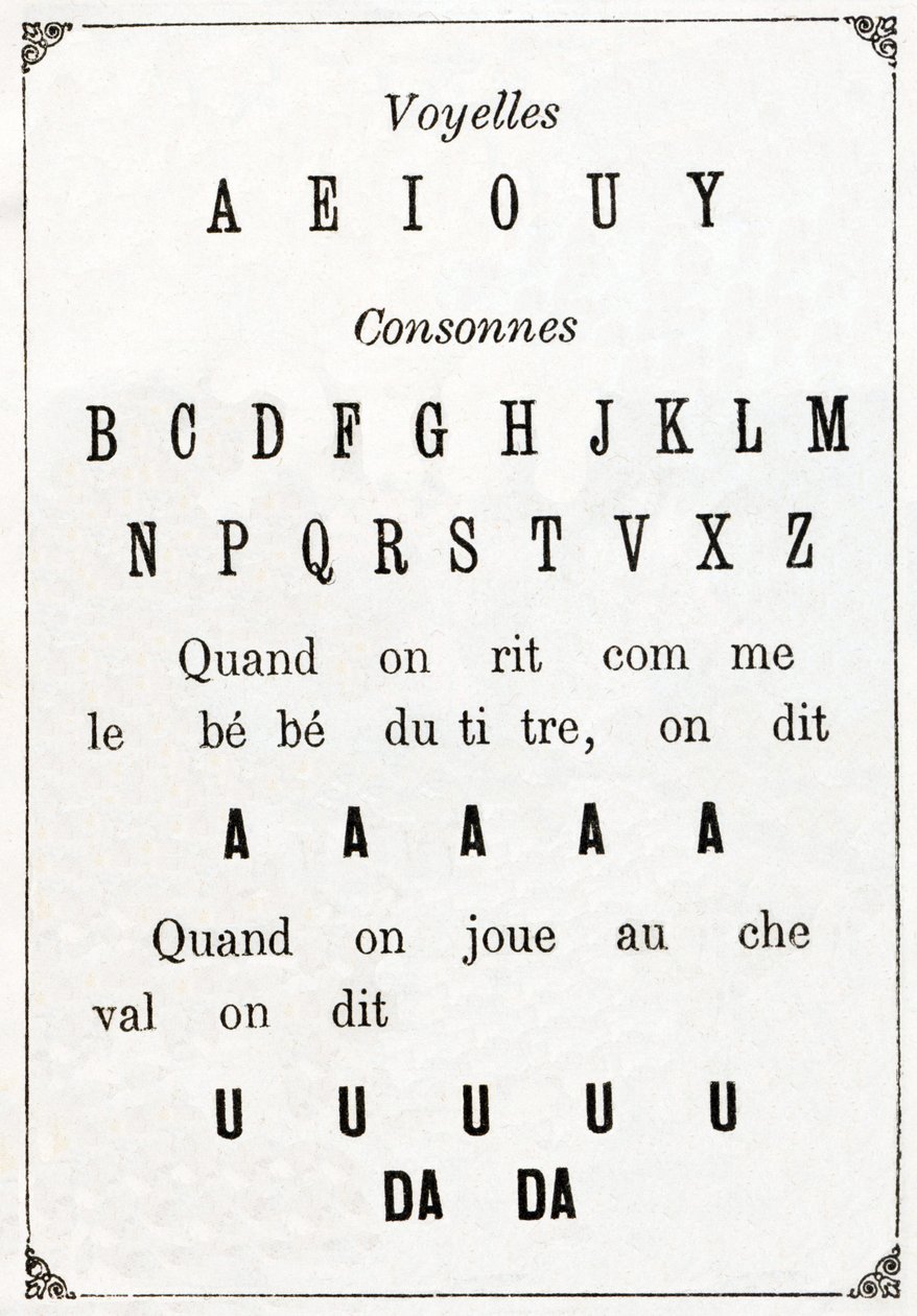 Voyelles et consonnes dans « Alphabet des petits savants », fin 19ème siècle (chromolithographie) - French School