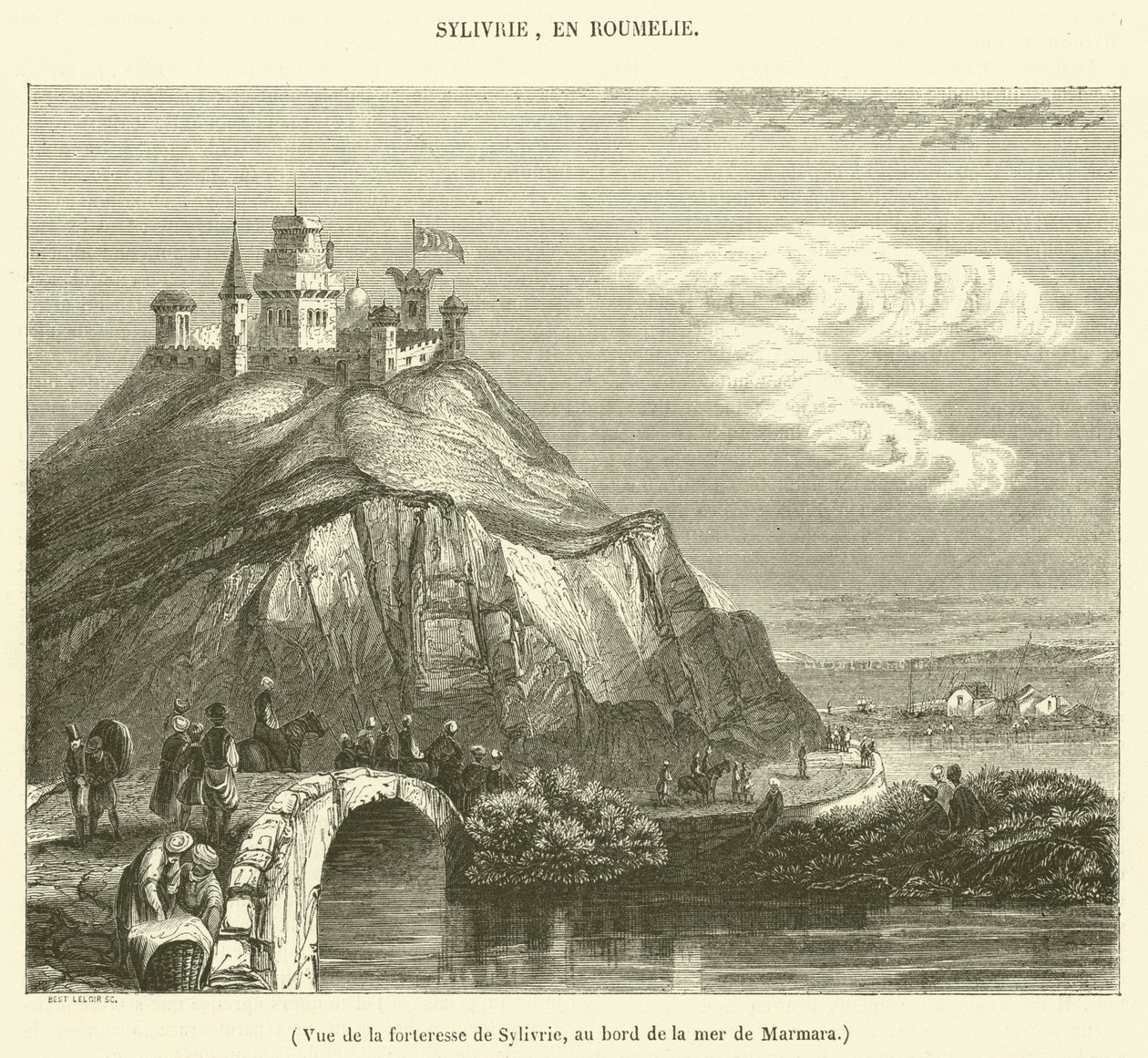 Vue de la forteresse de Sylivrie, au bord de la mer de Marmara (engraving) - French School