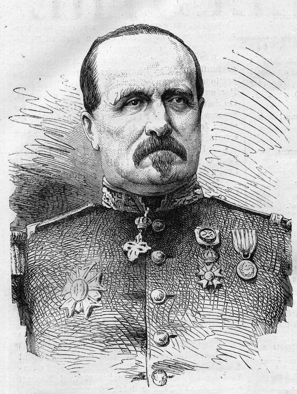 Guerre de 1870 : portrait de Jules Marie Ladreit de La Charrière (1806-1870), soldat français. Gravure dans "Le Monde Illustré" n°714 du 17 décembre 1870. - French School
