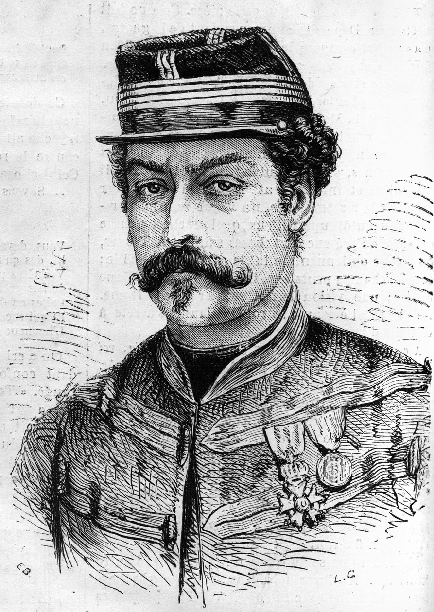 Guerre de 1870 : portrait de Léon Franchetti (1834-1870), soldat français, commandant des Éclaireurs de la Seine. Gravure dans « Le Monde Illustré » n°714 du 17 décembre 1870 - French School