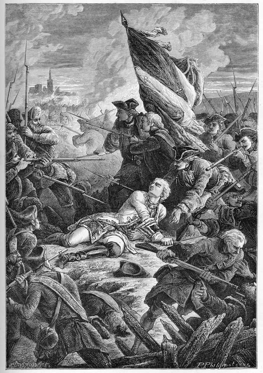 Guerre de la Succession de Pologne (1733-1738) - La mort de Louis Robert Hippolyte de Bréhan, Comte de Plélo (1699-1734) devant Dantzig, le 27 mai - French School