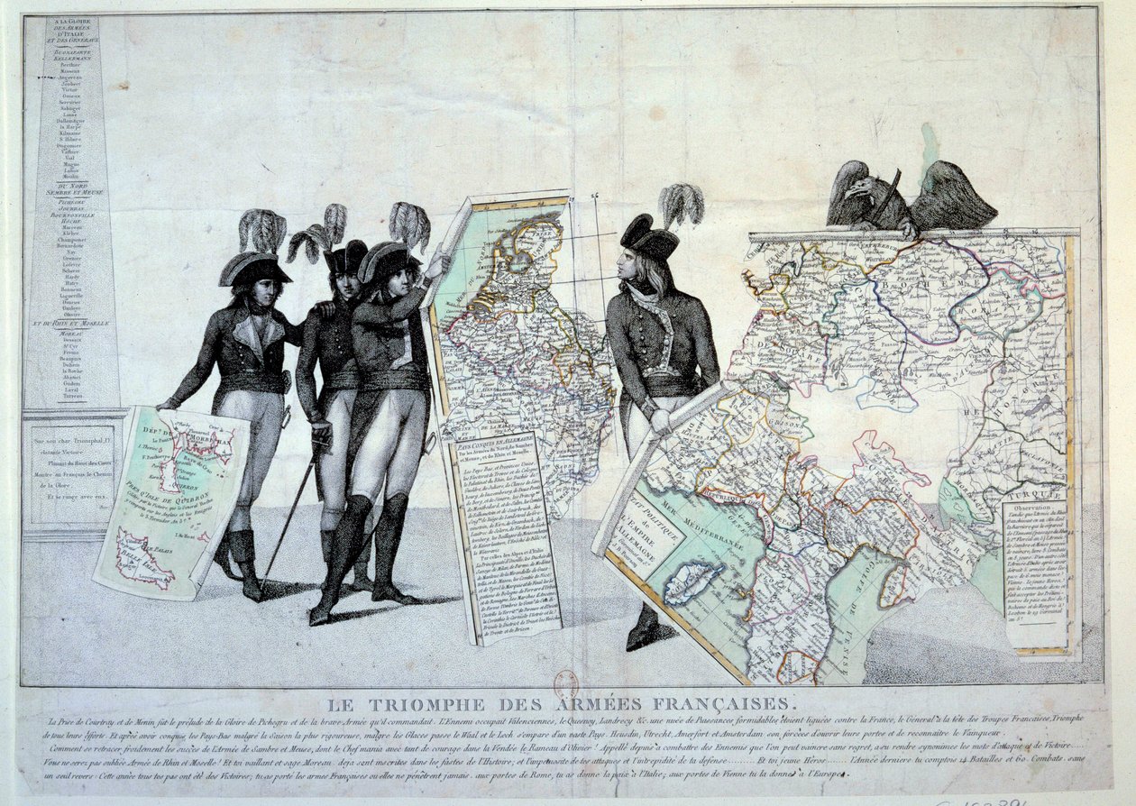 Guerres de la Révolution : le général Napoléon Bonaparte (1769-1821) tenant une carte de l