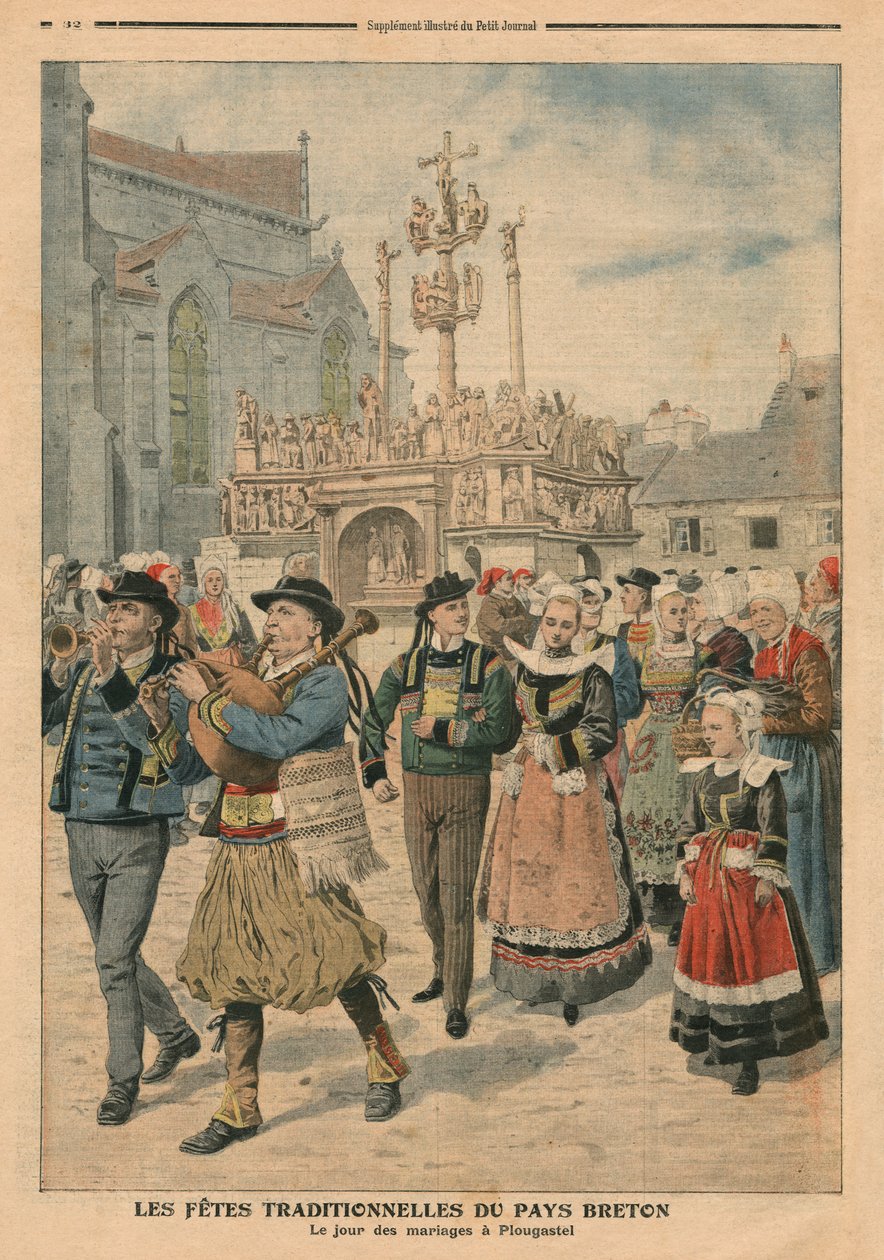 Jour de mariage à Plougastel, Bretagne, illustration du Petit Journal, supplément illustré, 27 janvier 1907 - French School