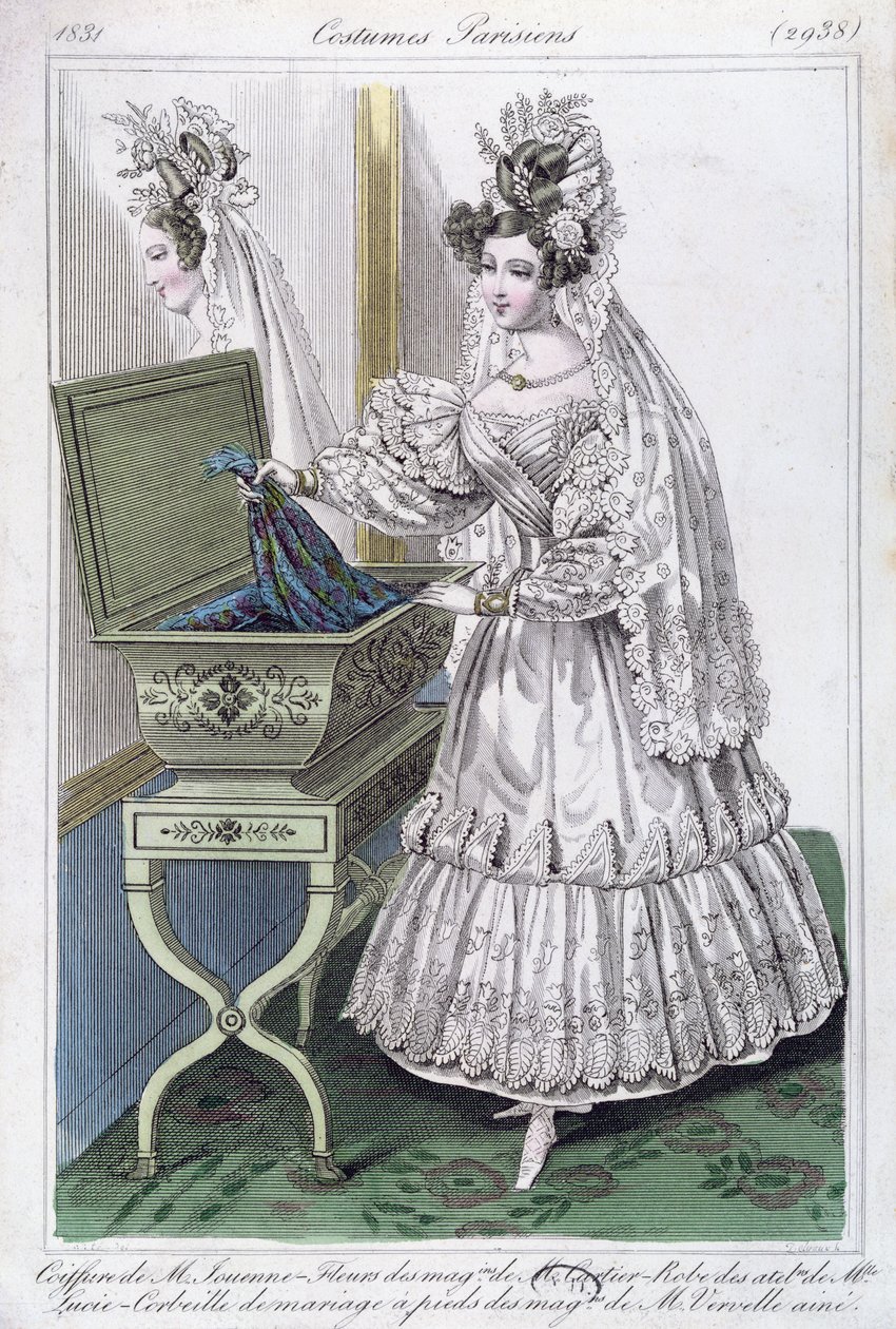 Robe de mariée, planche de mode des Costumes Parisiens, 1831 - French School