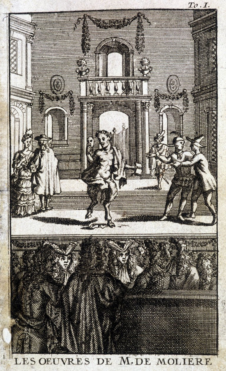 Faune et personnages sur scène avec public - French School