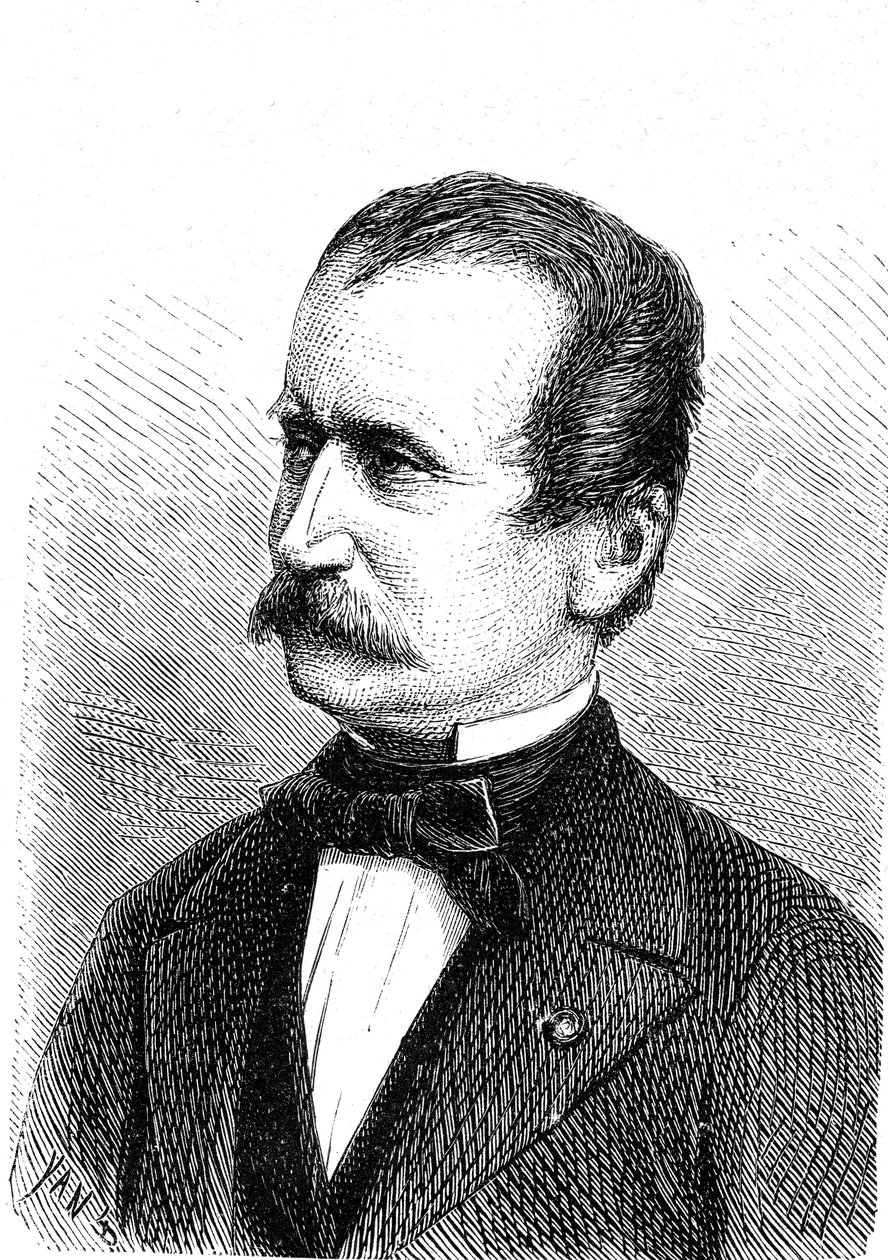 Wilhelm ENGERTH (1814-1884), ingénieur autrichien, concepteur de la première locomotive de montagne. Gravure 1867 - French School