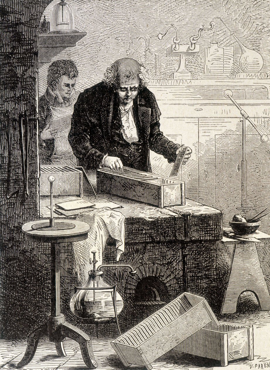 William Cruickshank a construit la pile à auge - dans "Album de la Science; savants illustres; Grandes découvertes" 1896. - French School