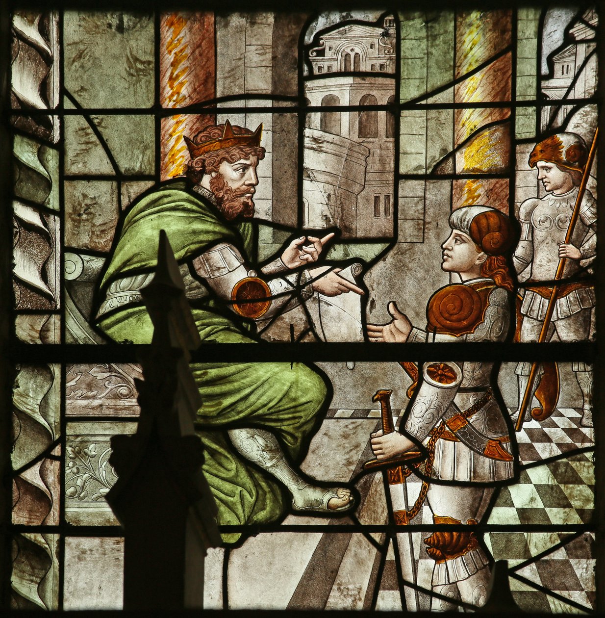 Vitrail représentant Dioclétien ordonnant la persécution de Saint Sébastien - French School