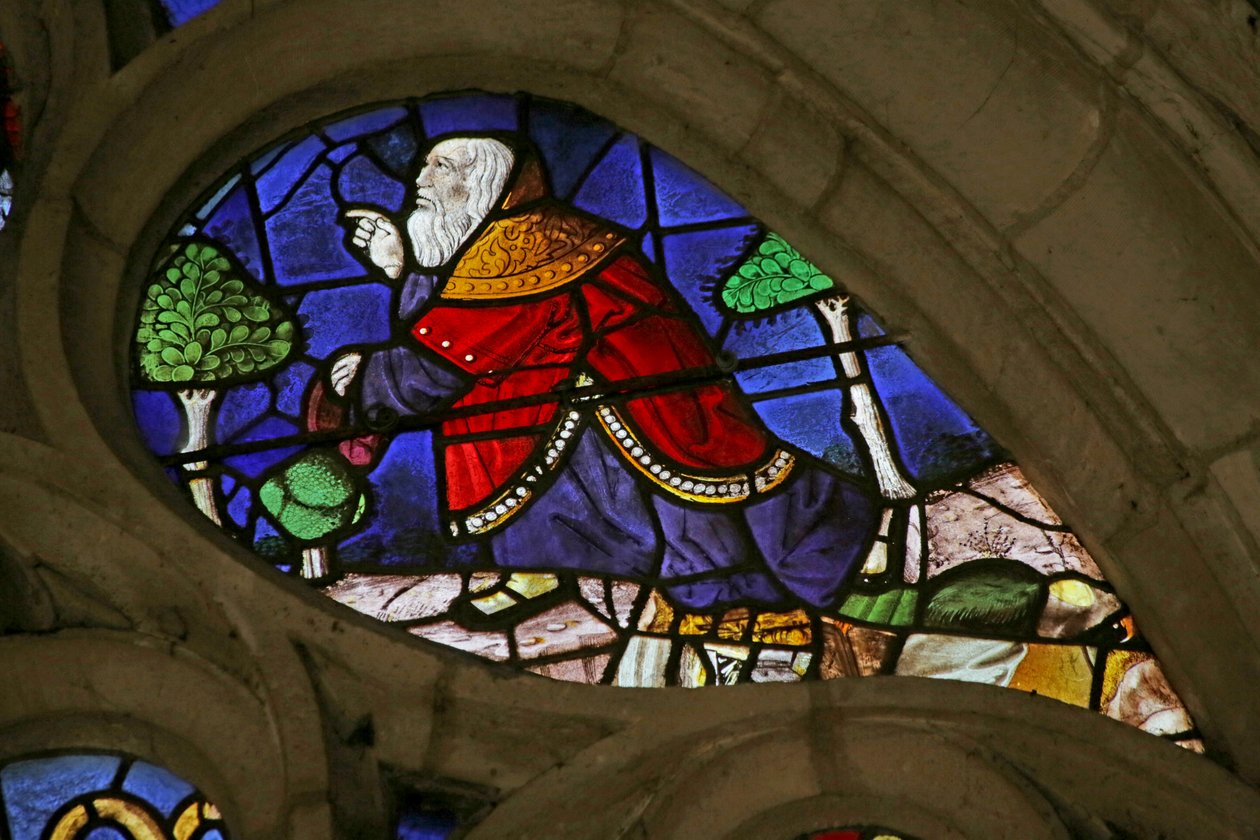 Vitrail représentant Noé écoutant Dieu - French School