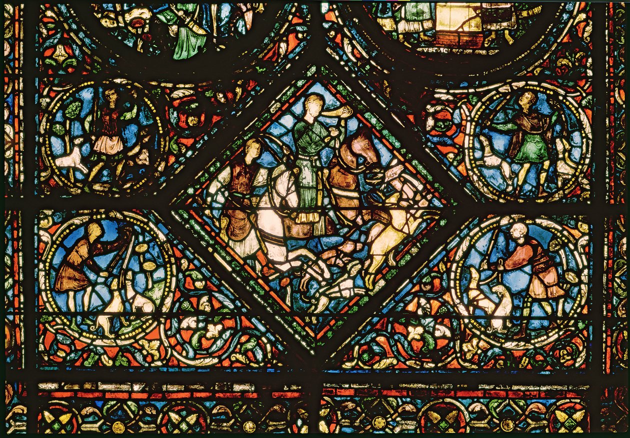 Vitrail représentant Saint Eustache chassant un cerf - French School
