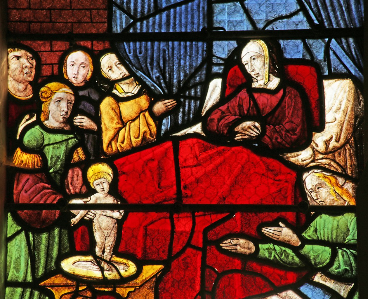 Vitrail représentant la naissance de Saint Nicolas - French School