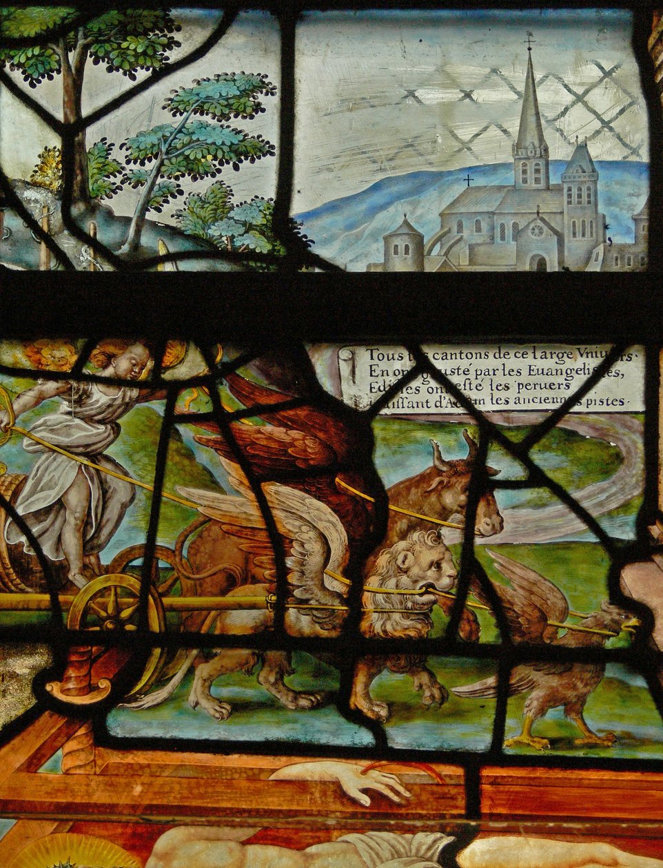 Fenêtre dans le Charnier (w.11) représentant un détail du pressoir mystique - French School