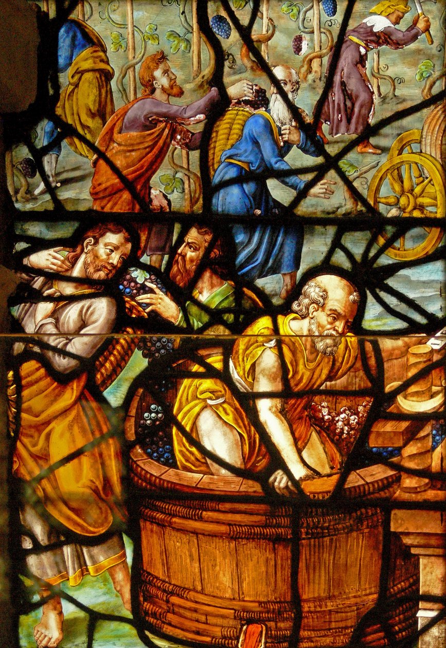 Fenêtre dans le Charnier (w.11) représentant un détail du pressoir mystique - French School
