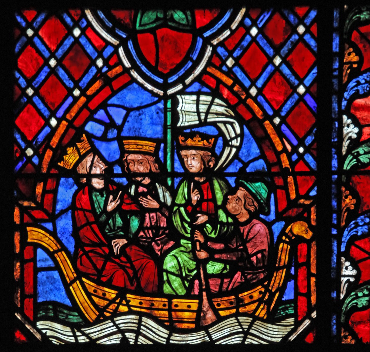 Fenêtre w01 représentant le départ des Mages de la Nativité - French School