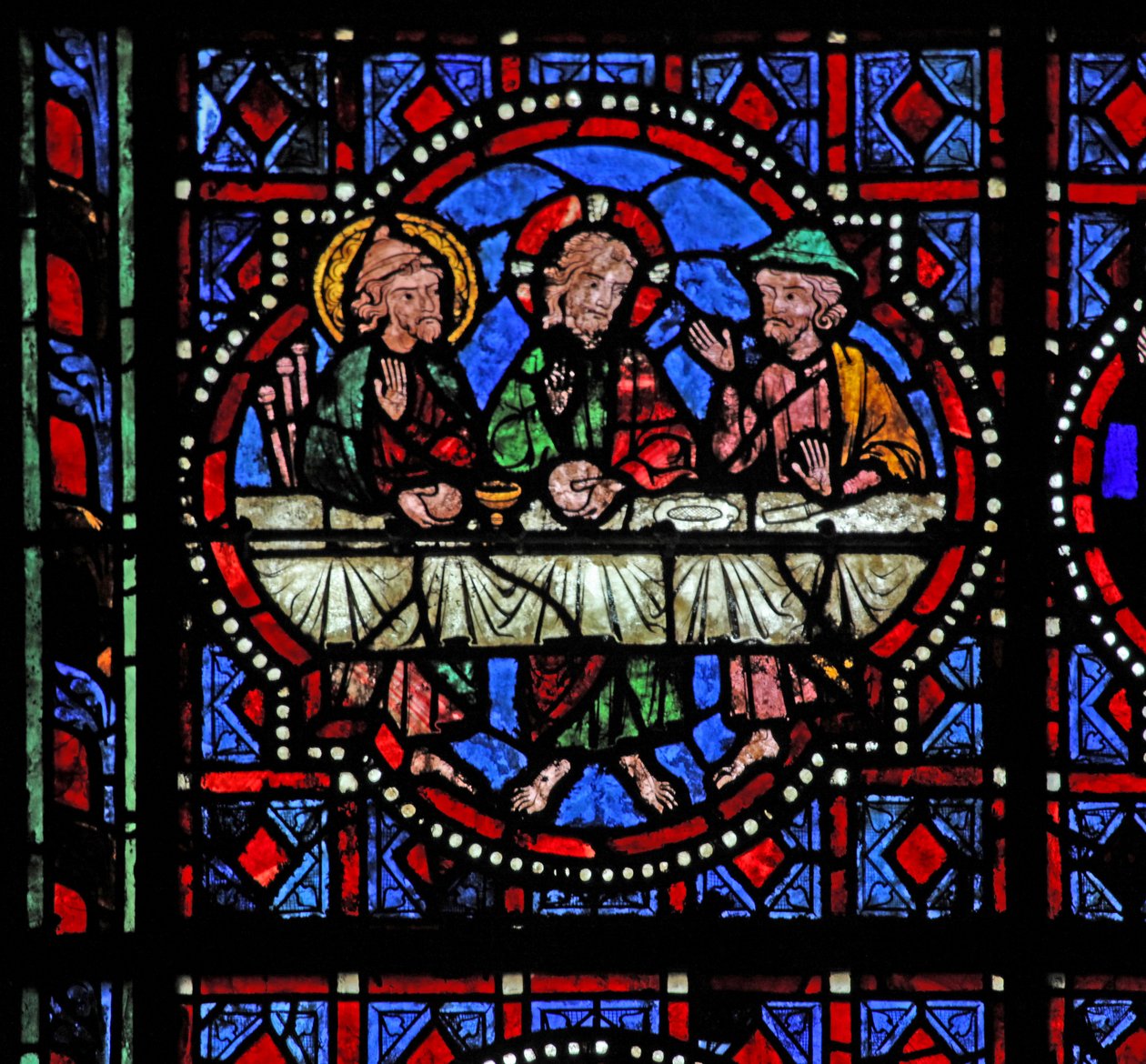 Fenêtre w02 représentant une scène de Résurrection : le souper à Emmaüs - French School