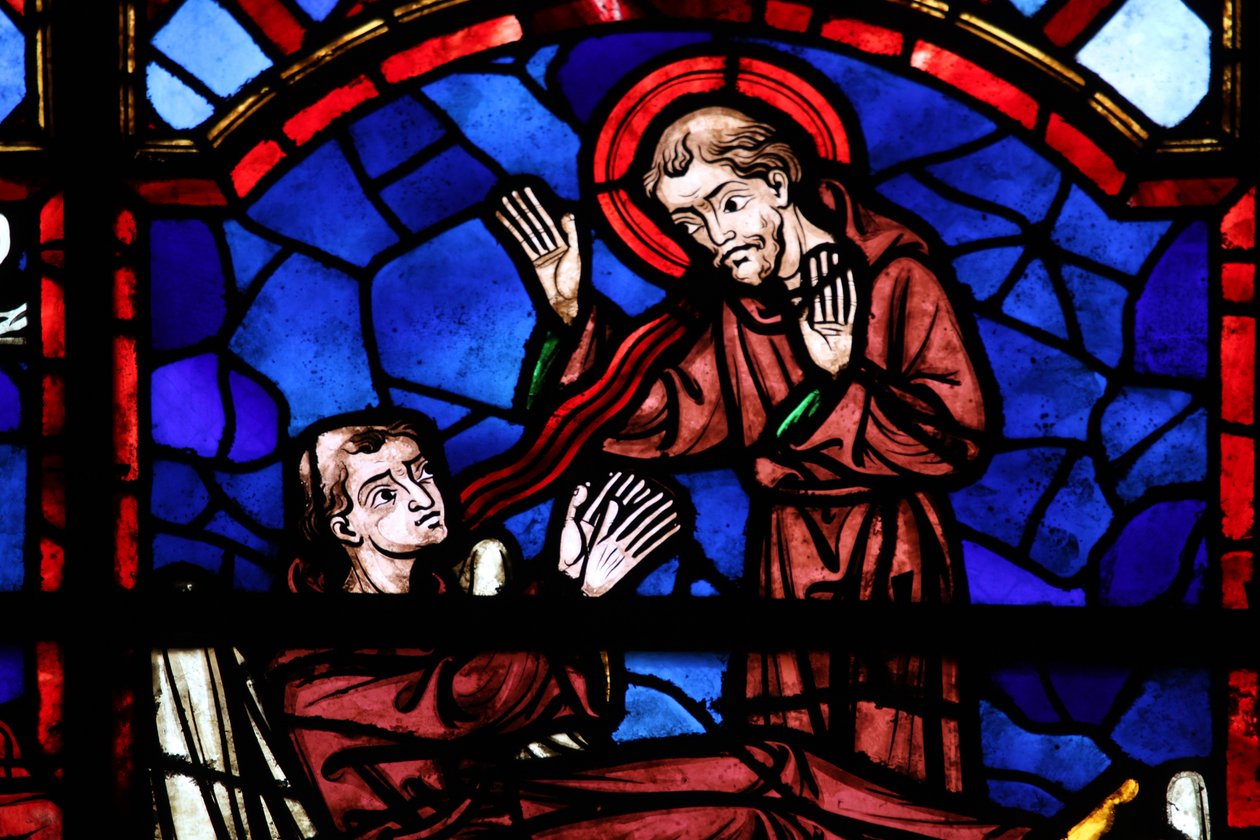 Fenêtre w04 représentant un moine saint apparaît à Saint Martin - French School