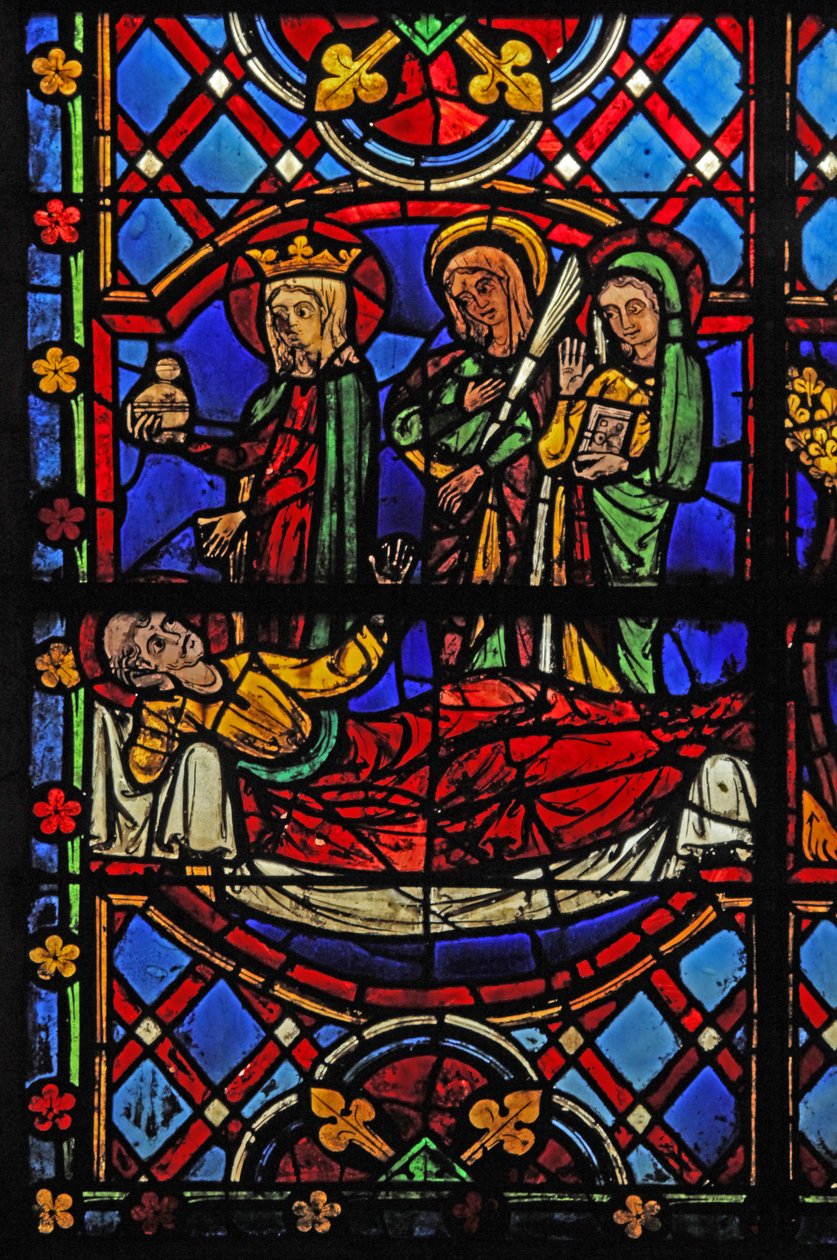 Fenêtre w08 représentant Saint Martin avec la Vierge Marie, Sainte Agnès et Sainte Thècle - French School