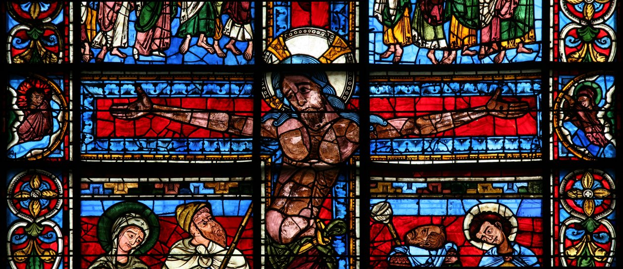 Fenêtre w0 représentant la Crucifixion avec le soleil et la lune - French School