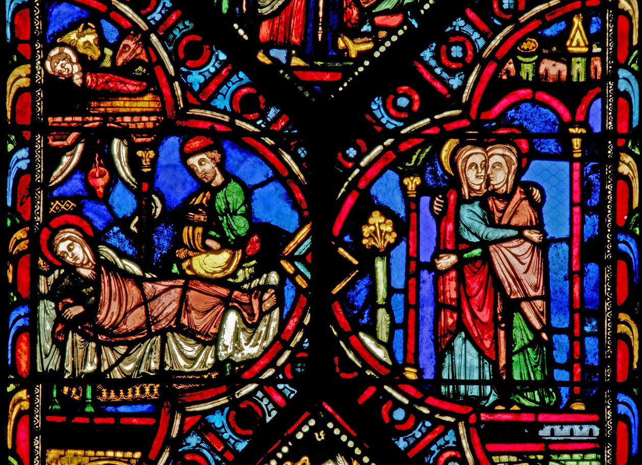 Fenêtre w0 représentant la Nativité et la Visitation - French School