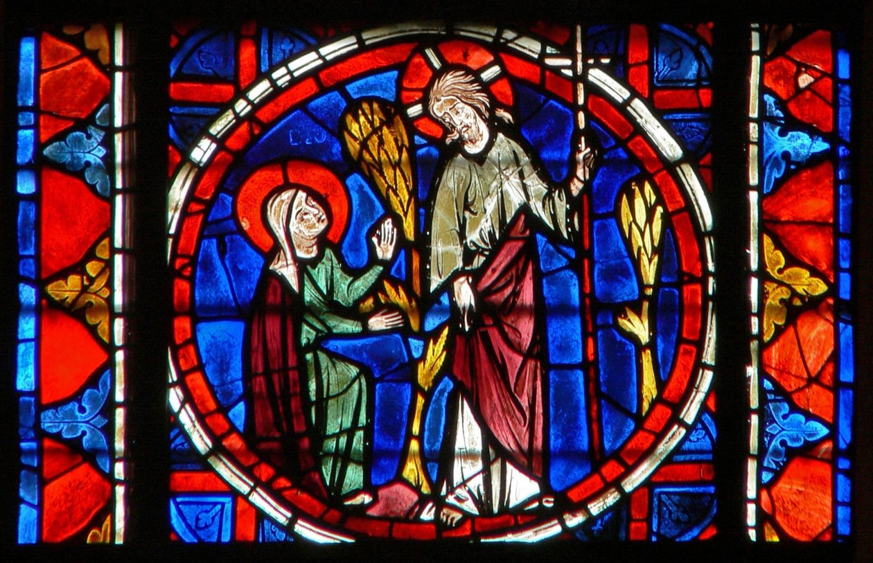 Fenêtre w109 représentant Sainte Marie-Madeleine avec le Christ dans le jardin de la Résurrection - French School