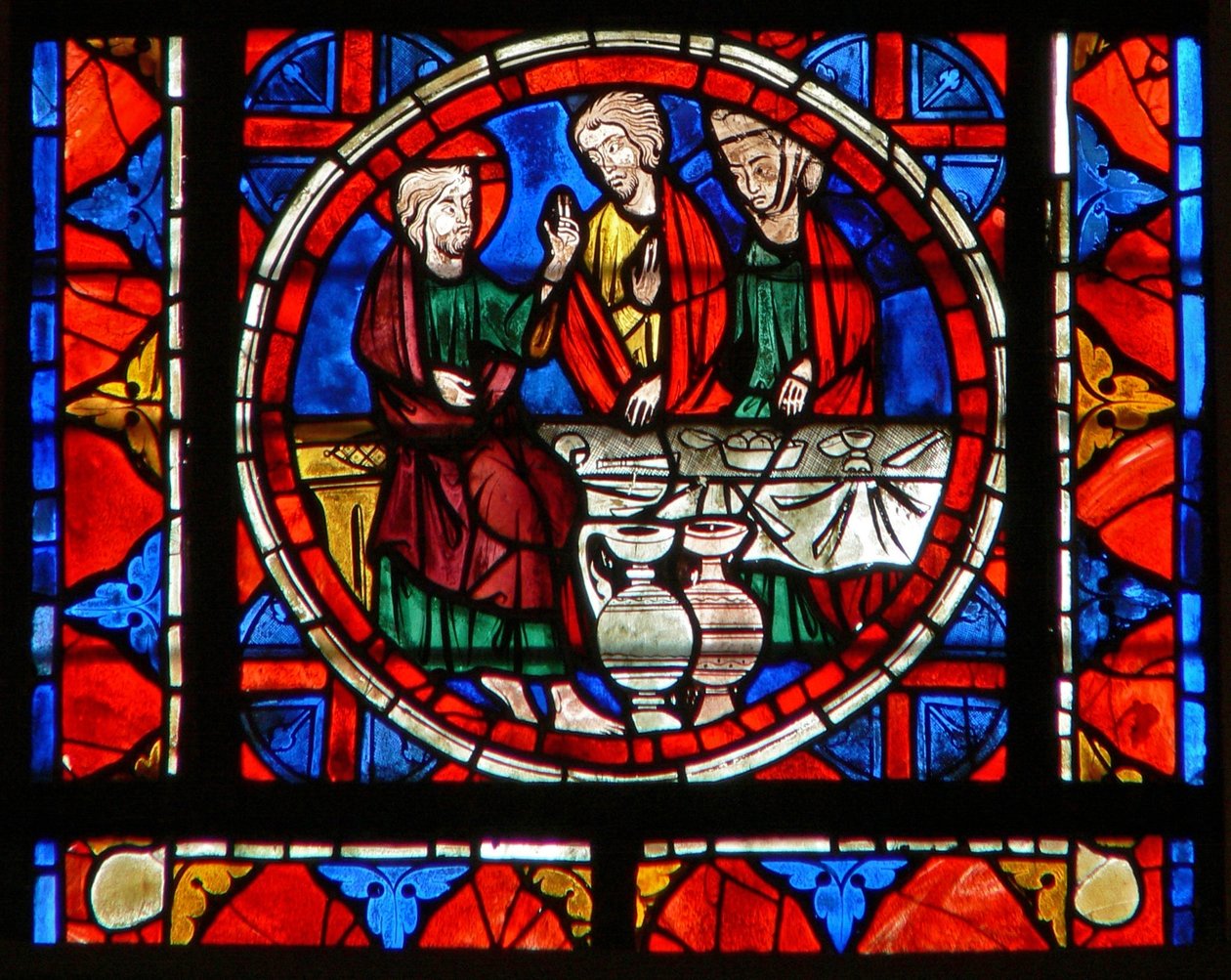 Fenêtre w109 représentant une scène de la vie de Sainte Marie-Madeleine - au repas chez Simon - French School