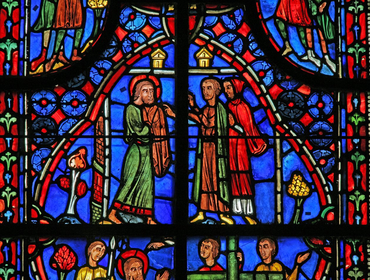 Fenêtre w11 représentant Saint André donnant ses vêtements - French School