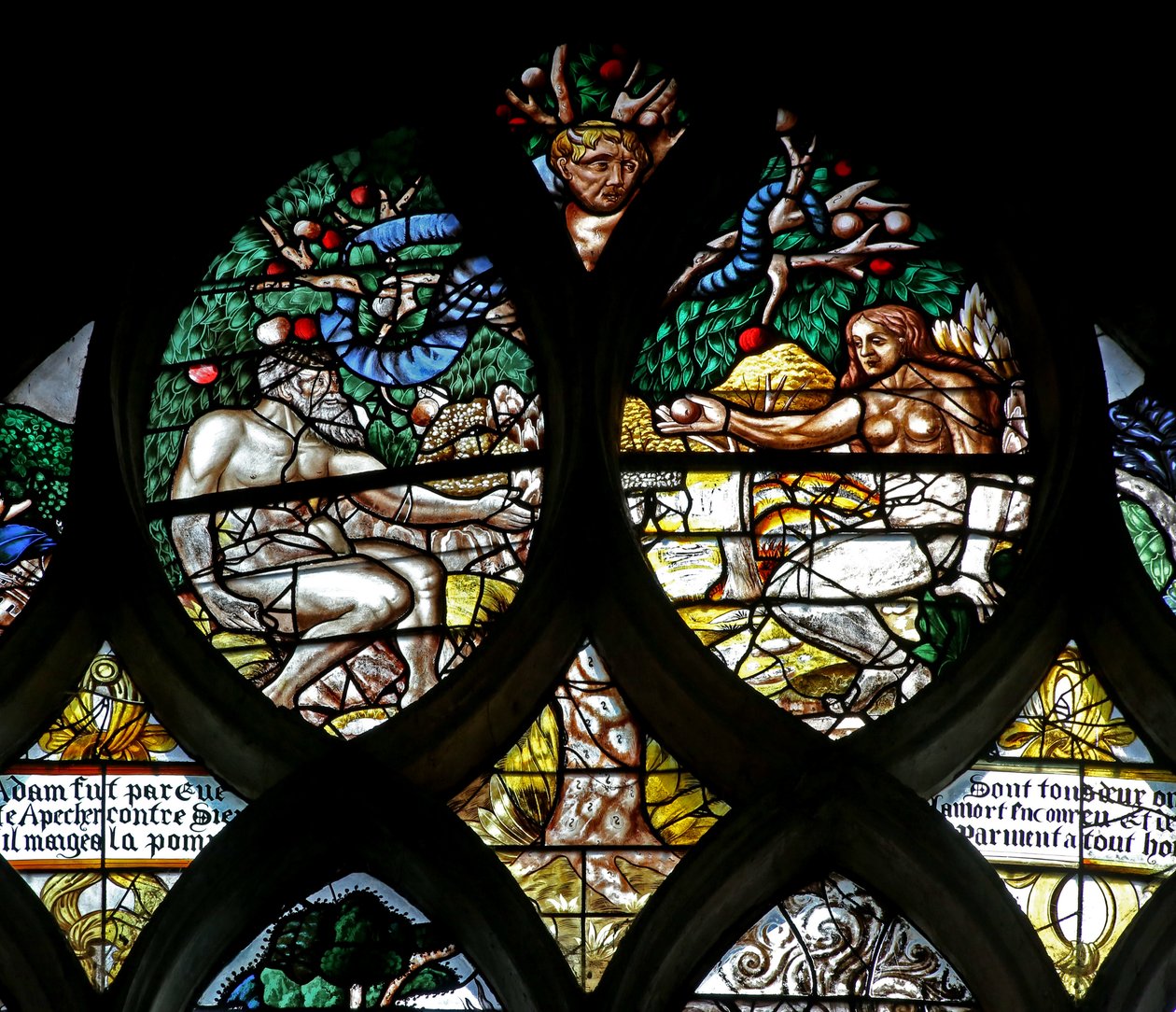 Le péché originel : Adam et Ève et le serpent - French School