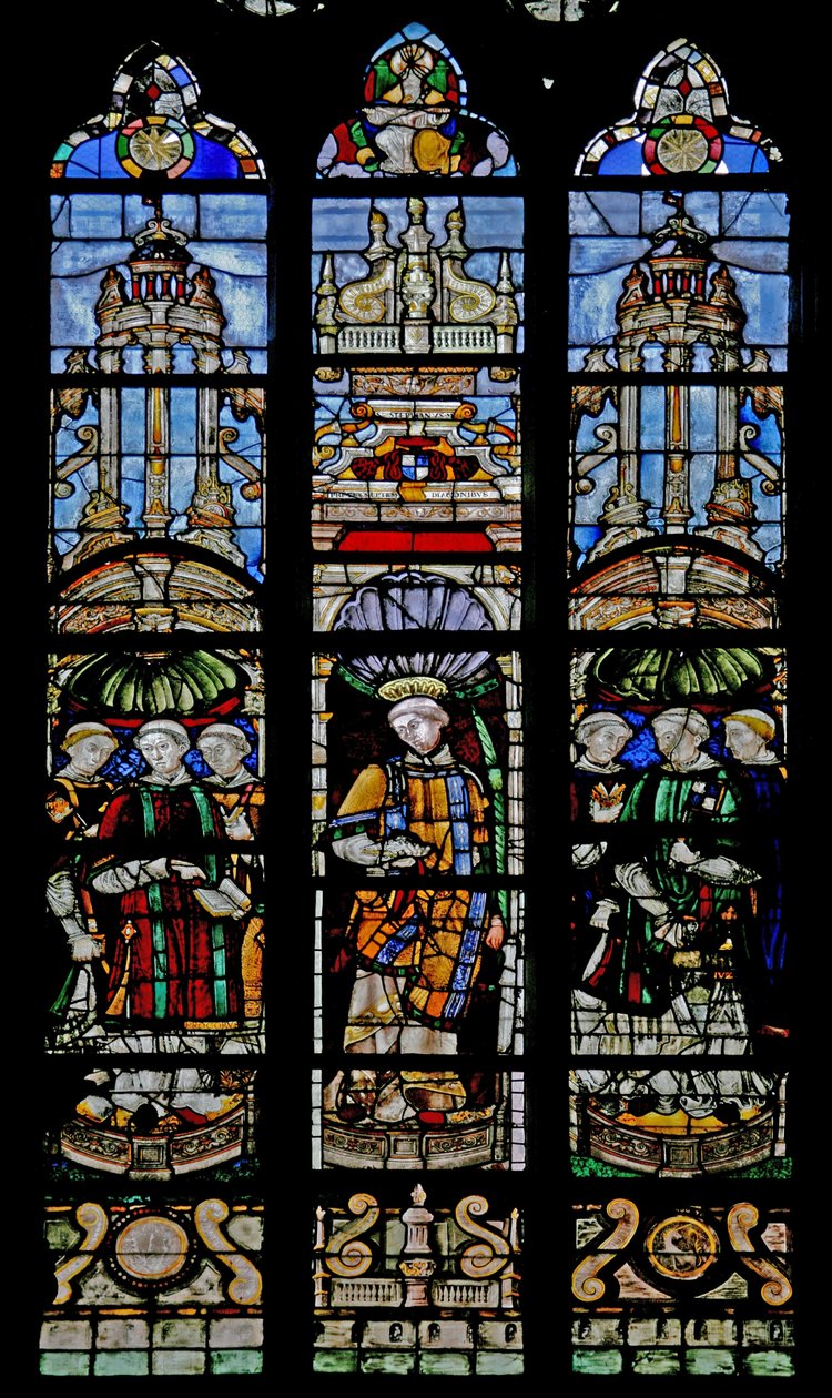 Fenêtre w12 représentant sept diacres dont Antoine de Crévant - French School