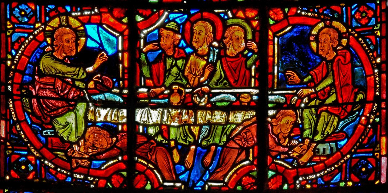 Une scène de la vie de Sainte Marie-Madeleine - la sainte lavant les pieds du Christ - French School