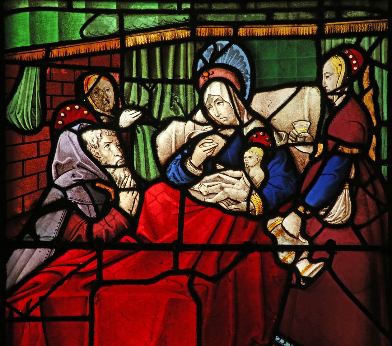Fenêtre w17 représentant la Vie de Saint Remi. le saint-ermite Montan est miraculeusement guéri par le lait appliqué par le saint sur ses yeux - French School