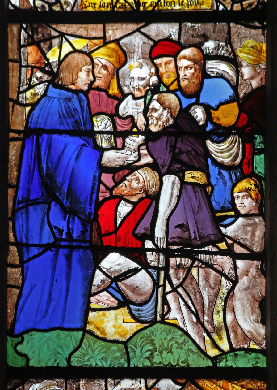 Vitrail w18 représentant une scène de la vie de Saint Yves - French School
