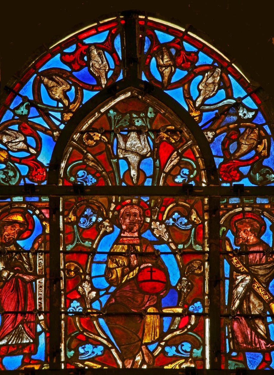 Fenêtre w1 représentant le Christ avec le Saint-Esprit, Isaac et Manassé - French School