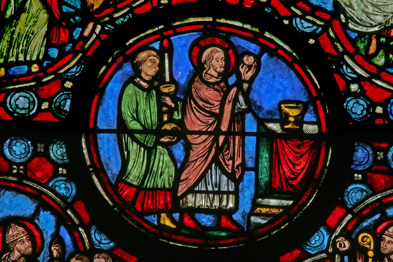 Fenêtre w1 représentant une scène de la vie de Saint Martin : célébration de la messe - French School