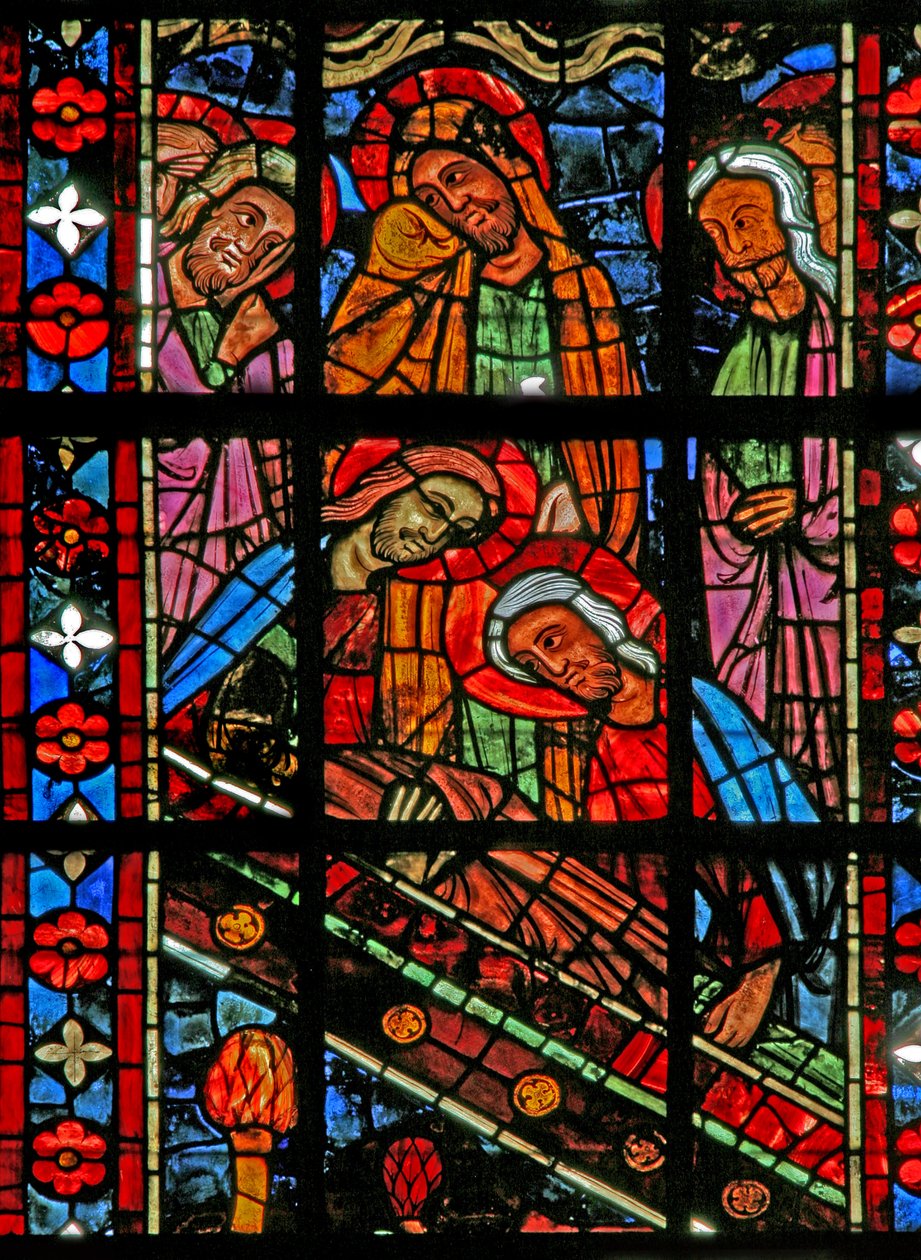 Fenêtre w201 représentant les funérailles de la Vierge Marie - les Apôtres se rassemblent - French School