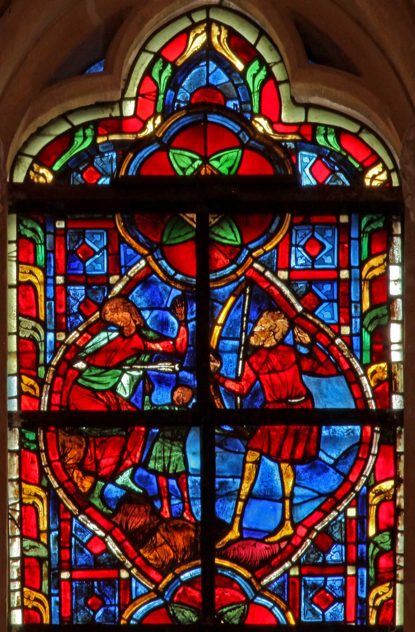 Vitrail w207 représentant Caïn tué par son petit-fils - French School