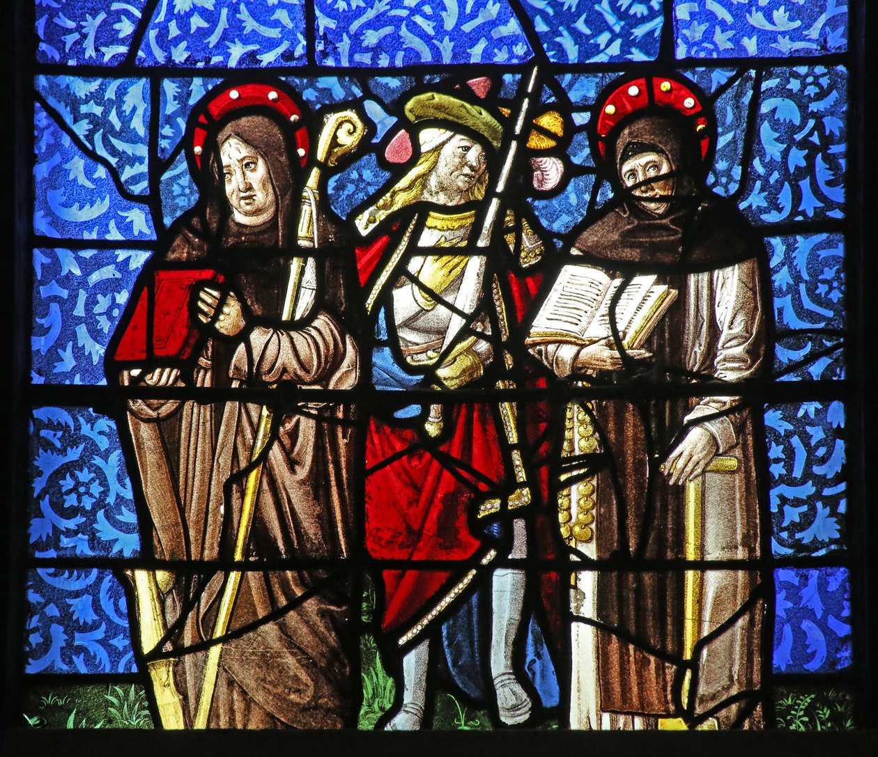 Fenêtre w20 représentant Saint Dominique et Saint François avec un chevalier tenant une épée - French School