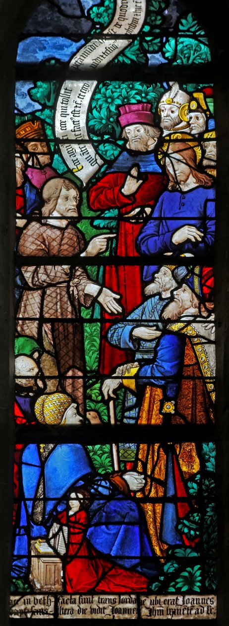 Fenêtre w20 représentant Saint Jean-Baptiste prêchant le baptême du Christ à Béthanie - French School
