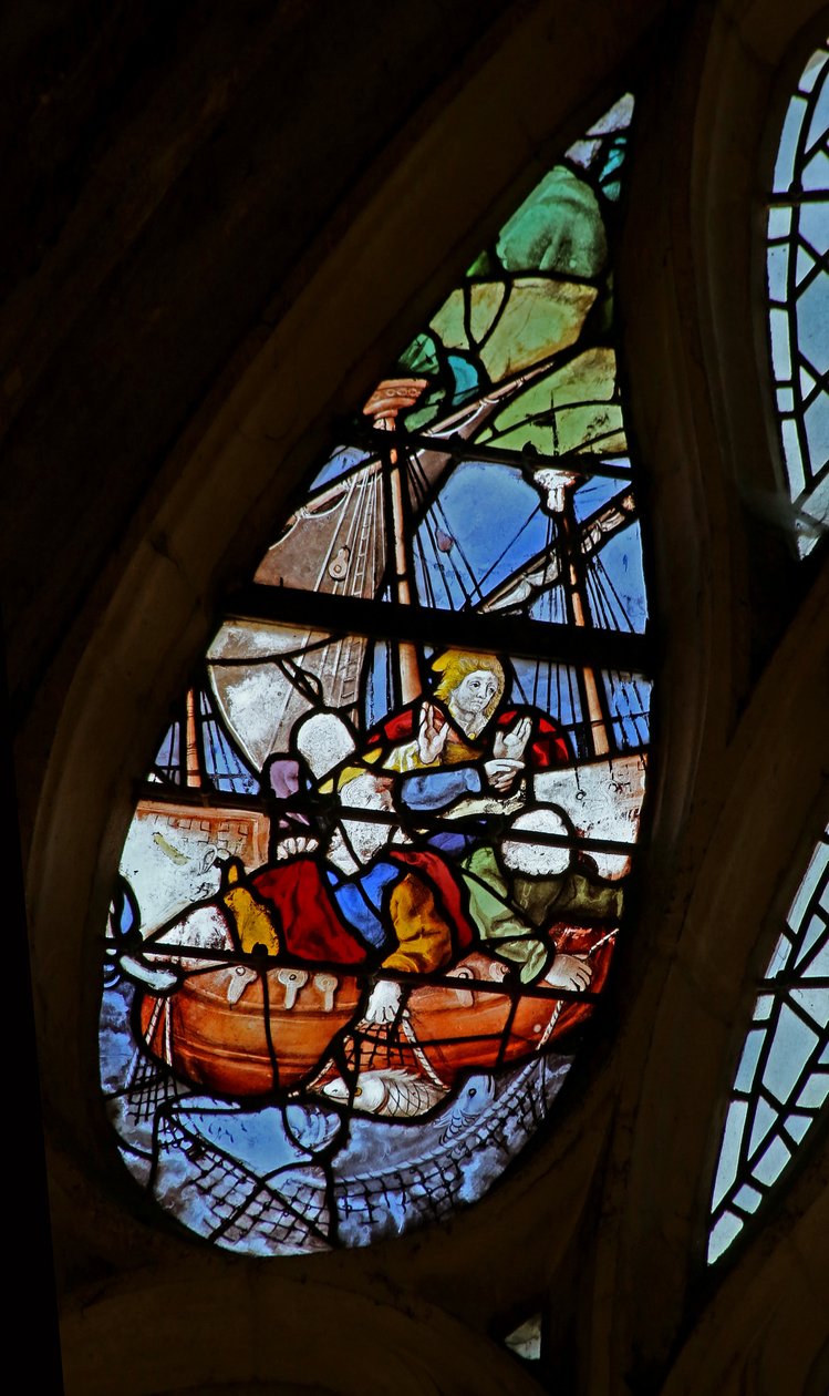 Fenêtre w21 représentant le Christ faisant marcher Saint Pierre sur l