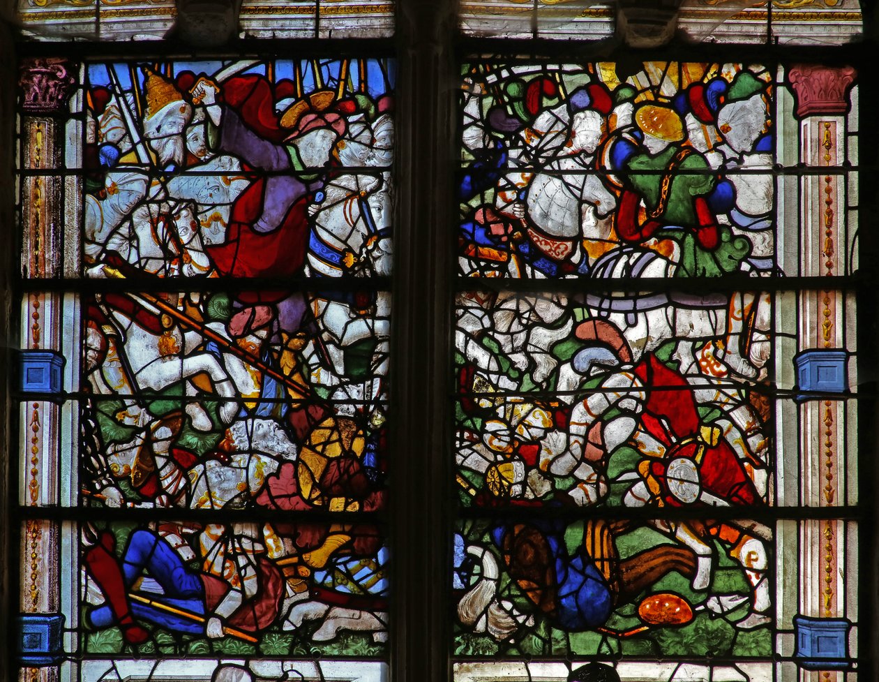 Fenêtre w21 - Saint Jacques apparaît à la bataille de Clavijo - French School
