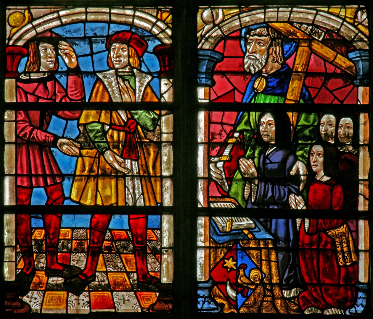 Le retour du fils prodigue : la colère du frère aîné ; la femme du donateur, ses filles, Saint Simon - French School