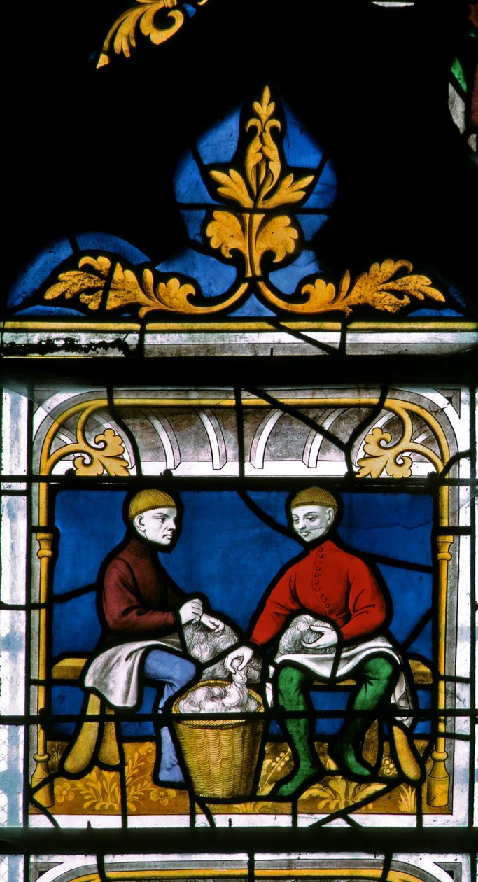 Fenêtre w25 représentant un drapier au travail dans la fenêtre des Drapiers - French School