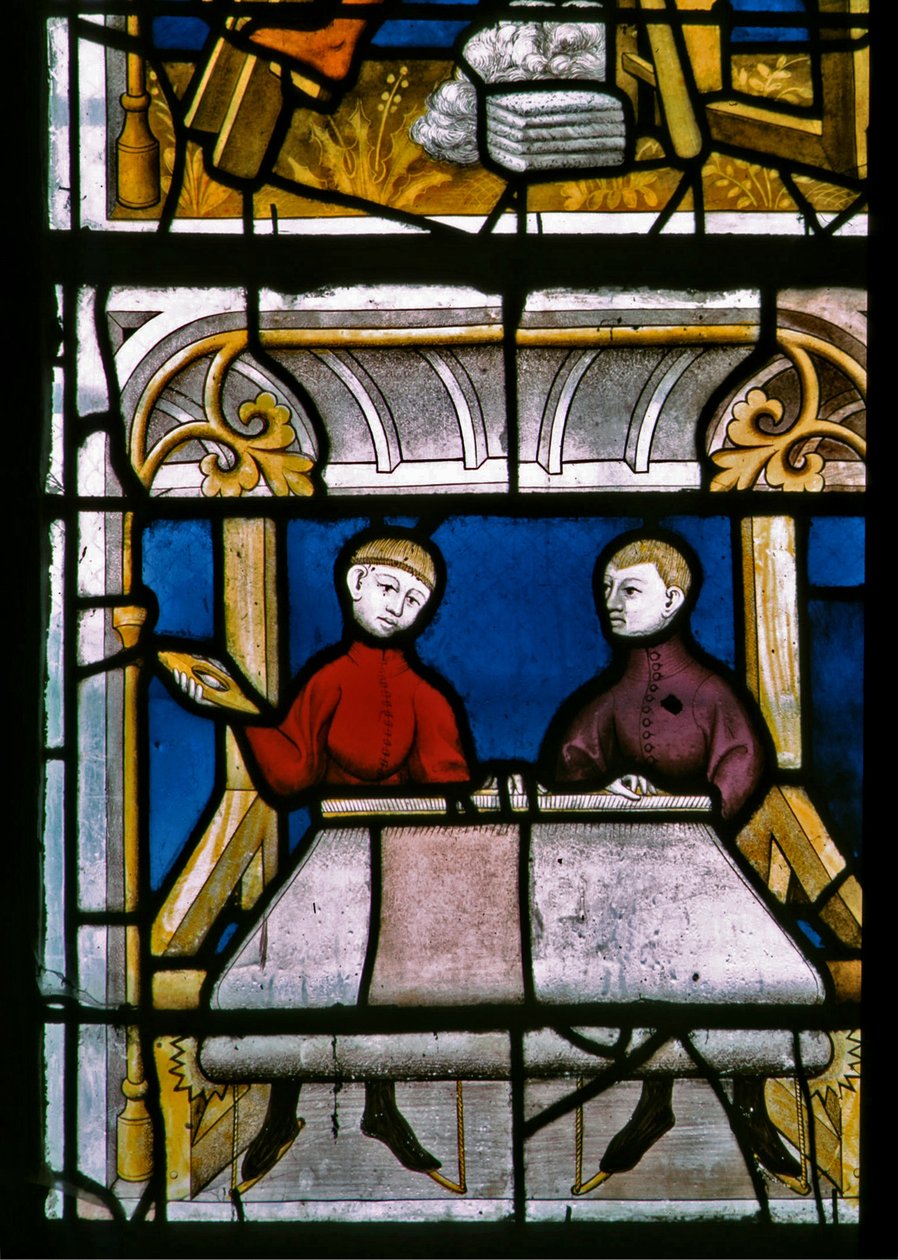 Fenêtre w25 représentant un drapier au travail dans la fenêtre des Drapiers - French School