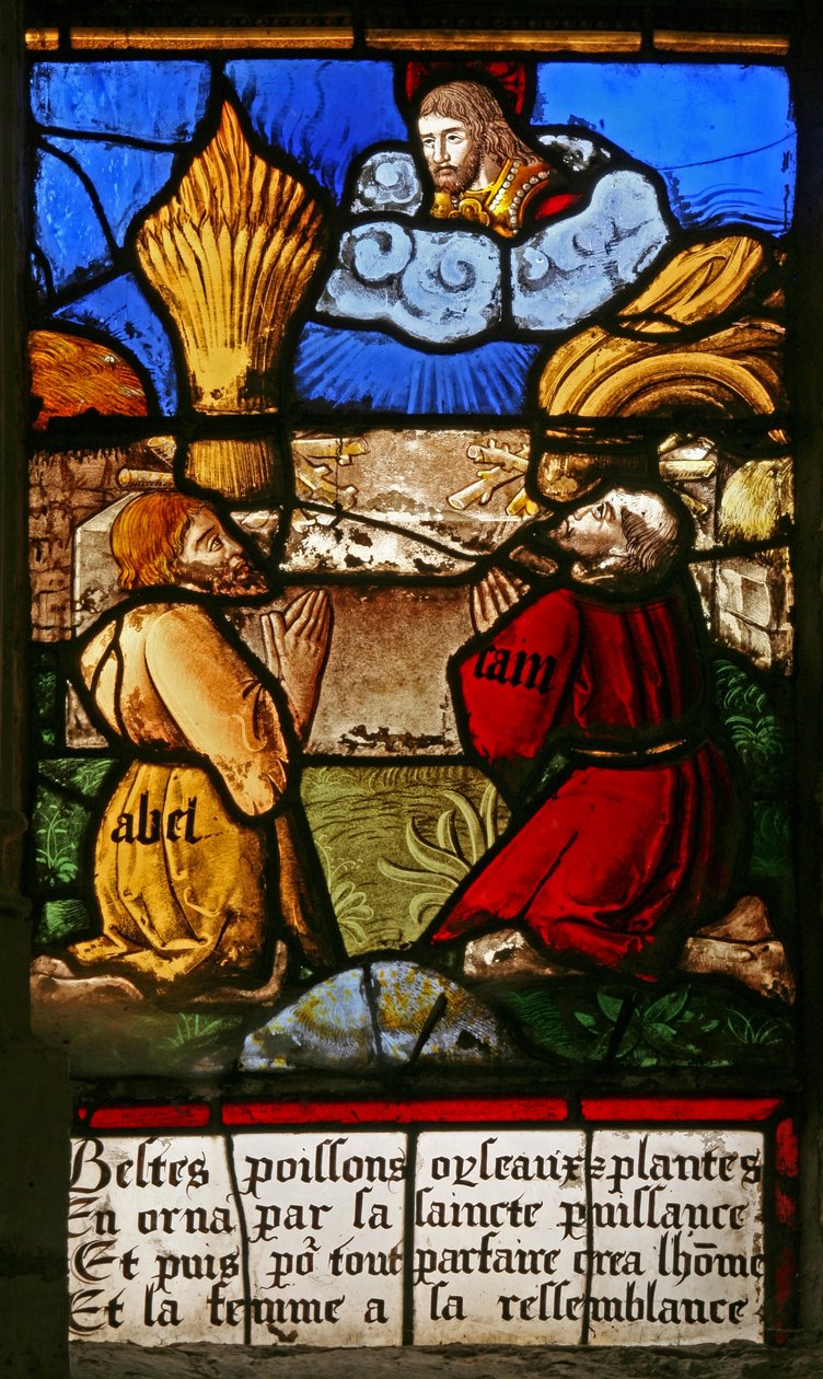 Fenêtre w2 représentant Caïn et Abel faisant leurs offrandes - French School