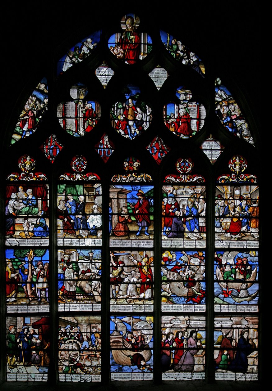 Fenêtre w3 représentant des scènes de la vie de Saint Nicolas - French School